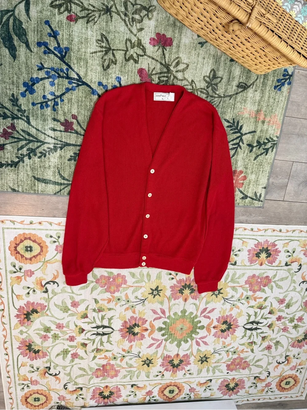 Vintage 90s Sansabelt Golf Red Button Cardigan Sweater Sz XL Tall Classic Preppy